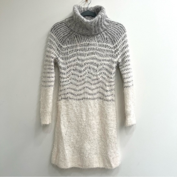 Anthropologie Sleeping on Snow Turtleneck eyelash sweater dress gray cream small - Picture 2 of 11